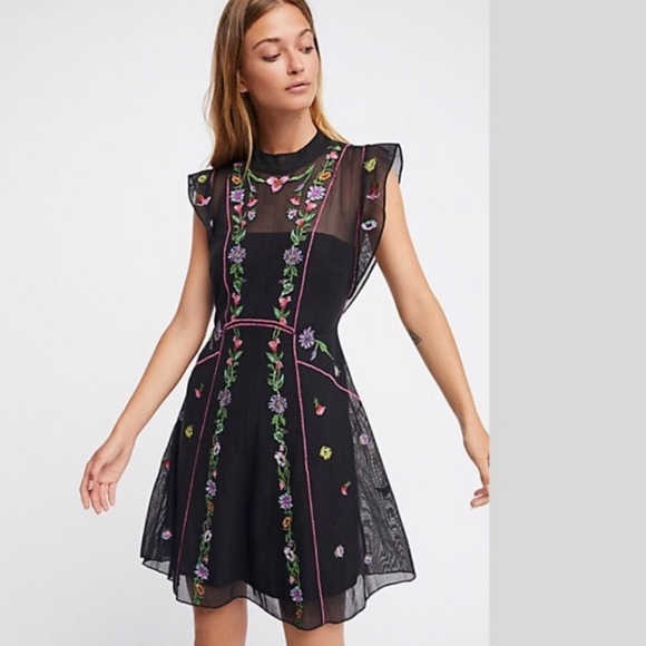 Free People Ruffle Embroidered Mini Dress - Picture 1 of 9
